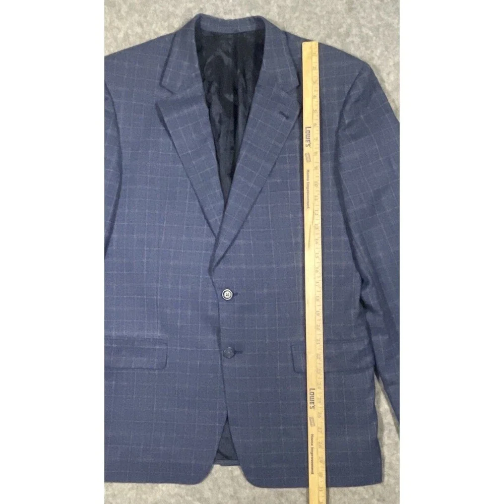 Burberry London Blue Blazer/Sports Coat 2-Button Plaid 100% Wool 42 Long